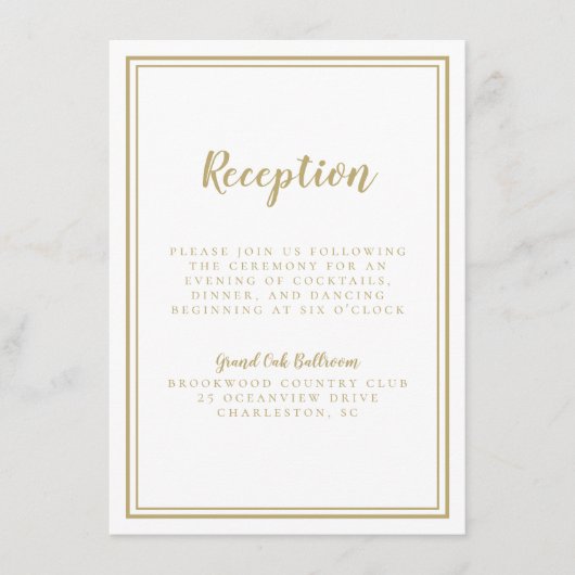 Eenvoudige Gold Wedding Reception Moderne Chic - d Informatiekaartje (Voorkant)