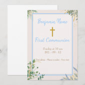 Eenvoudige Golden Cross Boy Bloemen Uitnodiging (Voorkant / Achterkant)