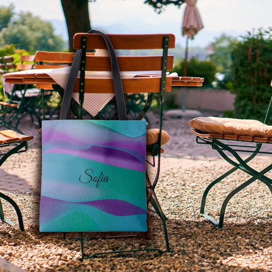 Eenvoudige golf paarse turquoise violet met naam tote bag
