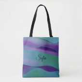 Eenvoudige golf paarse turquoise violet met naam tote bag (Voorkant)