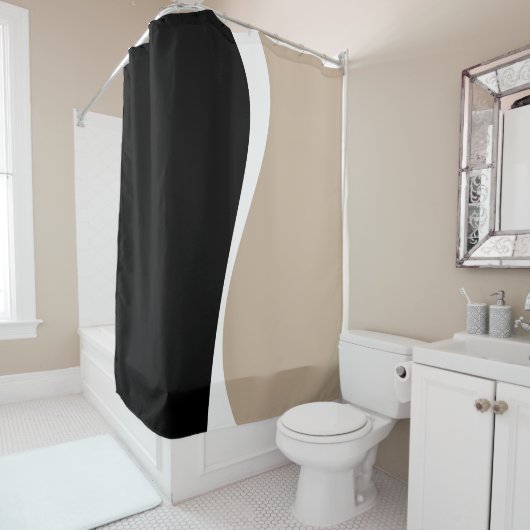 Eenvoudige golven 2 - Taupe, zwart en wit Douchegordijn (In situ)