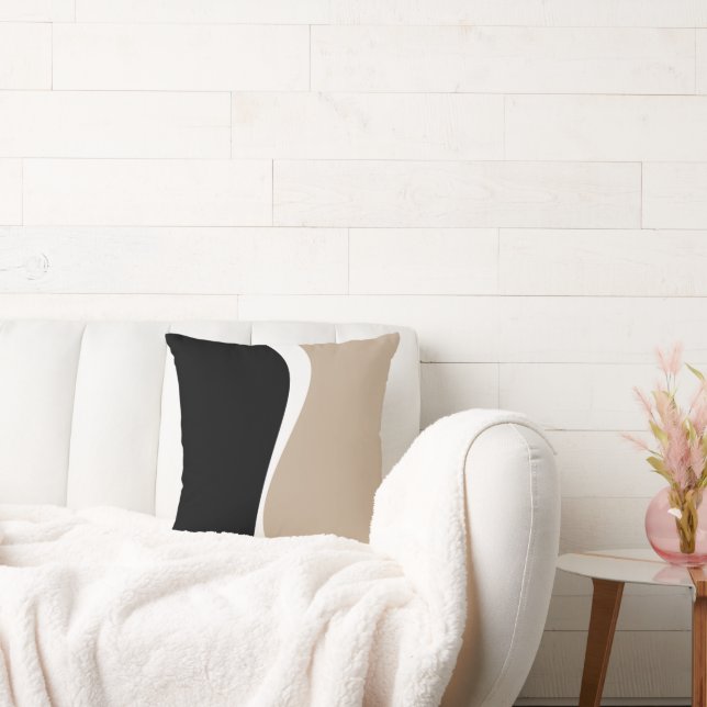 Eenvoudige golven 2 - Taupe, zwart en wit Kussen (Bank)