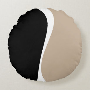 Eenvoudige golven 2 - Taupe, zwart en wit Rond Kussen