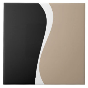 Eenvoudige golven 2 - Taupe, zwart en wit Tegeltje