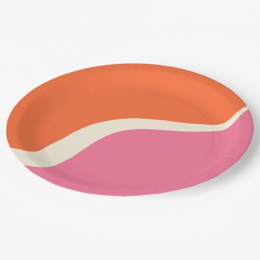 Eenvoudige golven 3 - Roze, Oranje en crème Papieren Bordje (Gekanteld)