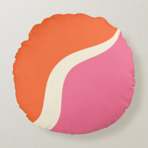 Eenvoudige golven 3 - Roze, Oranje en crème Rond Kussen