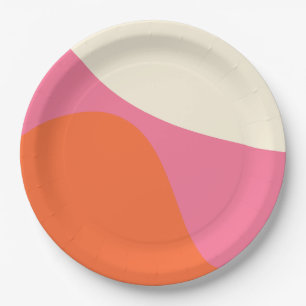 Eenvoudige golven 4 in roze, oranje en crème papieren bordje