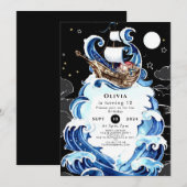 Eenvoudige golven Ahoy Piraat Verjaardag Kaart (Voorkant / Achterkant)