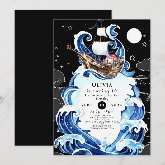 Eenvoudige golven Ahoy Piraat Verjaardag Kaart (Voorkant / Achterkant)