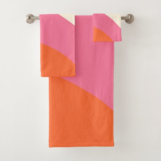 Eenvoudige golven - Roze, Oranje en crème Bad Handdoek (Insitu)
