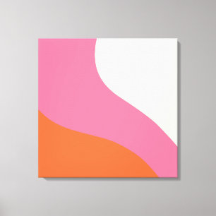 Eenvoudige golven - Roze, Oranje en crème Canvas Afdruk