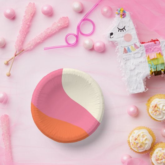 Eenvoudige golven - Roze, Oranje en crème Papieren Kommen (Feest)