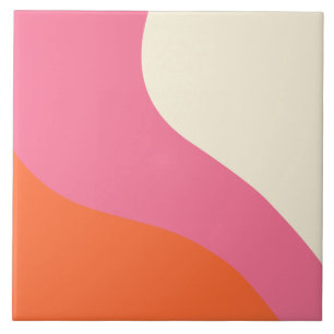 Eenvoudige golven - Roze, Oranje en crème Tegeltje