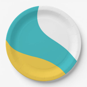 Eenvoudige golven - Turquoise en geel Papieren Bordje