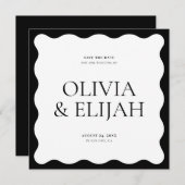 Eenvoudige golvende zwart-wit modern Save the Date Kaart (Voorkant / Achterkant)