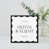 Eenvoudige golvende zwart-wit modern Save the Date Kaart (Staand voorkant)