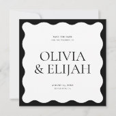Eenvoudige golvende zwart-wit modern Save the Date Kaart (Voorkant)