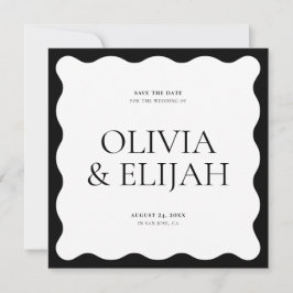 Eenvoudige golvende zwart-wit modern Save the Date Kaart