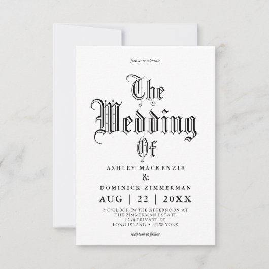 Eenvoudige Gothic Vampire Calligraphy Wedding Kaart (Voorkant)