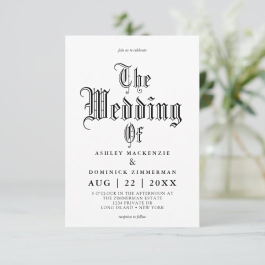 Eenvoudige Gothic Vampire Calligraphy Wedding Kaart (Staand voorkant)