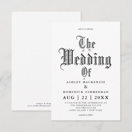 Eenvoudige Gothic Vampire Calligraphy Wedding Kaart (Voorkant / Achterkant)