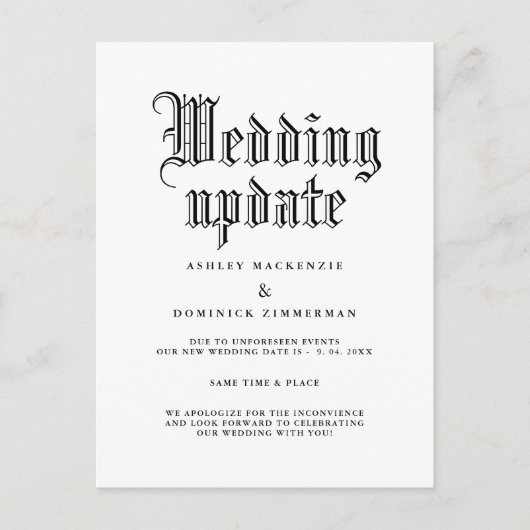 Eenvoudige Gothic Wedding Update Wijzigen Aankondigingskaart (Voorkant)