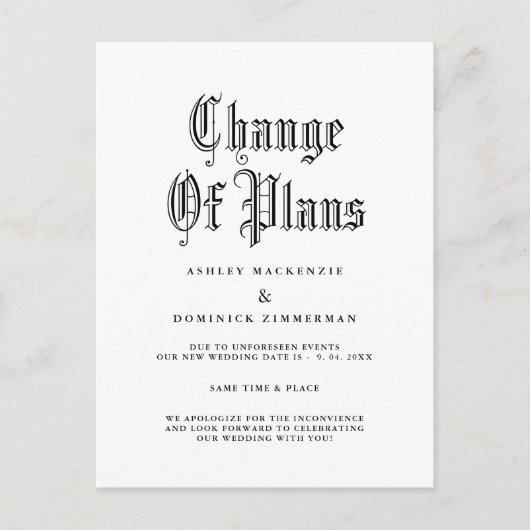 Eenvoudige gotische bruiloft update wijziging  aankondigingskaart (Voorkant)