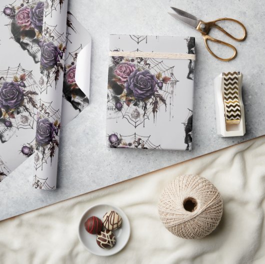 Eenvoudige gotische rozen & schedel Halloween fees Cadeaupapier (Crafts)