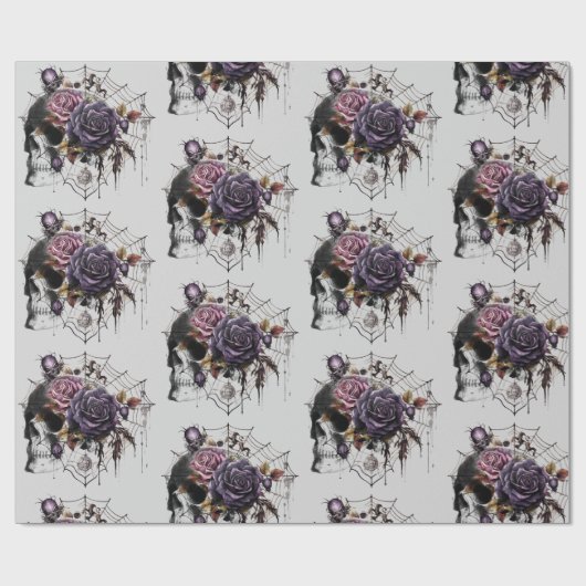 Eenvoudige gotische rozen & schedel Halloween fees Cadeaupapier (Vlak)
