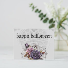 Eenvoudige gotische rozen & schedel Halloween fees Feestdagenkaart