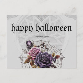 Eenvoudige gotische rozen & schedel Halloween fees Feestdagenkaart