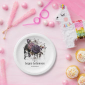 Eenvoudige gotische rozen & schedel Halloween fees Papieren Bordje (Feest)