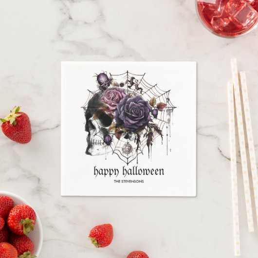 Eenvoudige gotische rozen & schedel Halloween fees Servet (Insitu)