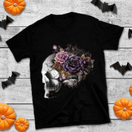 Eenvoudige gotische rozen & schedel Halloween fees T-shirt