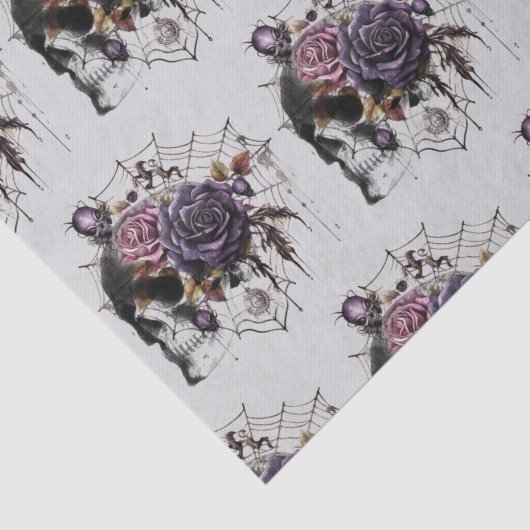 Eenvoudige gotische rozen & schedel Halloween fees Tissuepapier (Detail)