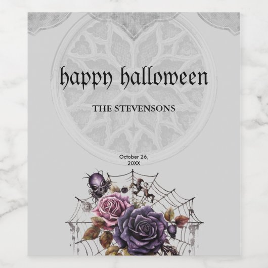 Eenvoudige gotische rozen & schedel Halloween fees Wijn Etiket (Enkel label)