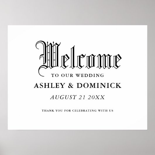 Eenvoudige Gotische Welkom bruiloft Receptie Teken Poster (Voorkant)