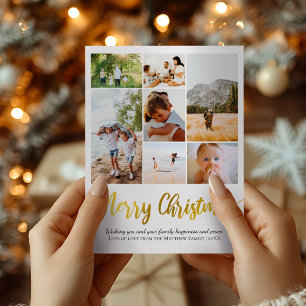 Eenvoudige Goud Folie Kerst Familie Foto Collage Feestdagenkaart