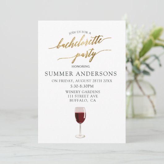 Eenvoudige Goud Folie Textures Wijn Bachelorette F Kaart (Staand voorkant)