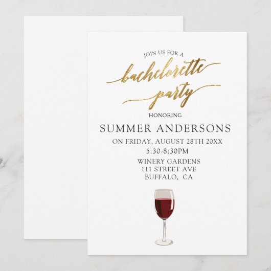Eenvoudige Goud Folie Textures Wijn Bachelorette F Kaart (Voorkant / Achterkant)