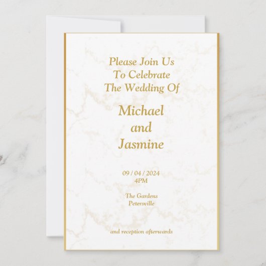 Eenvoudige goud gemarmerde bruiloft uitnodiging (Voorkant)