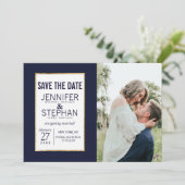 Eenvoudige goud omlijnde marineblauwe Save the Dat Date (Staand voorkant)