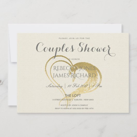 EENVOUDIGE GOUDE HART TYPOGRAFIE KOPPELS BRUILOFT KAART (Voorkant)