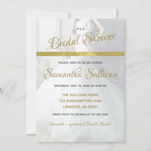 Eenvoudige gouden accent foto bruids douche uitnod kaart (Voorkant)