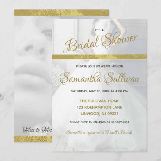 Eenvoudige gouden accent foto bruids douche uitnod kaart (Voorkant / Achterkant)