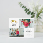 Eenvoudige Gouden Afstuderen Caps Foto Afstuderen Uitnodiging Briefkaart (Staand voorkant)