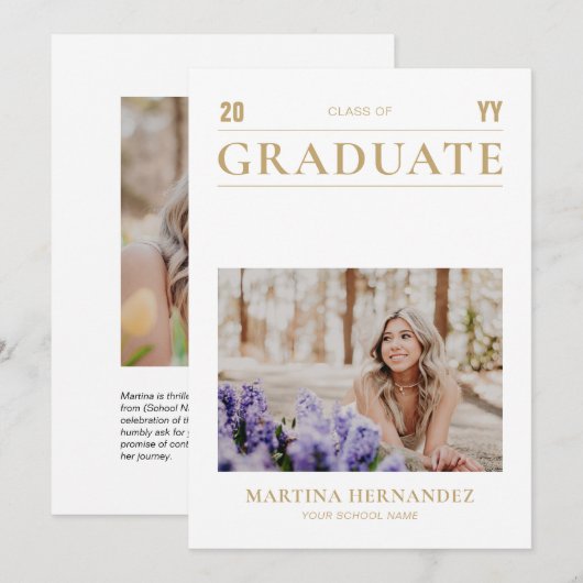 Eenvoudige gouden Afstuderen fotoaankondiging Aankondiging (Voorkant / Achterkant)