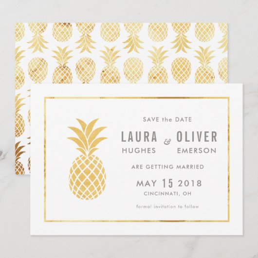 Eenvoudige Gouden Ananas Save the Date Kaarten (Voorkant / Achterkant)