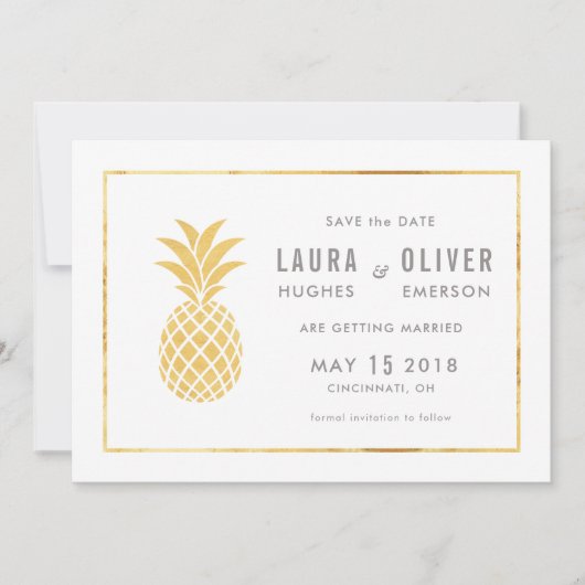 Eenvoudige Gouden Ananas Save the Date Kaarten (Voorkant)