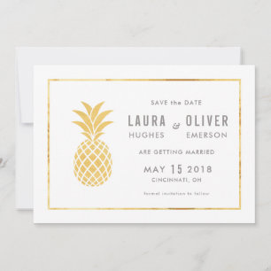 Eenvoudige Gouden Ananas Save the Date Kaarten